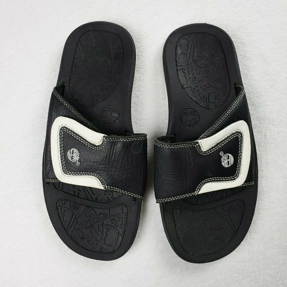 Timberland Active Slide Womens Leather Black Sandals Vintage 53323 Size 9 SlipOn